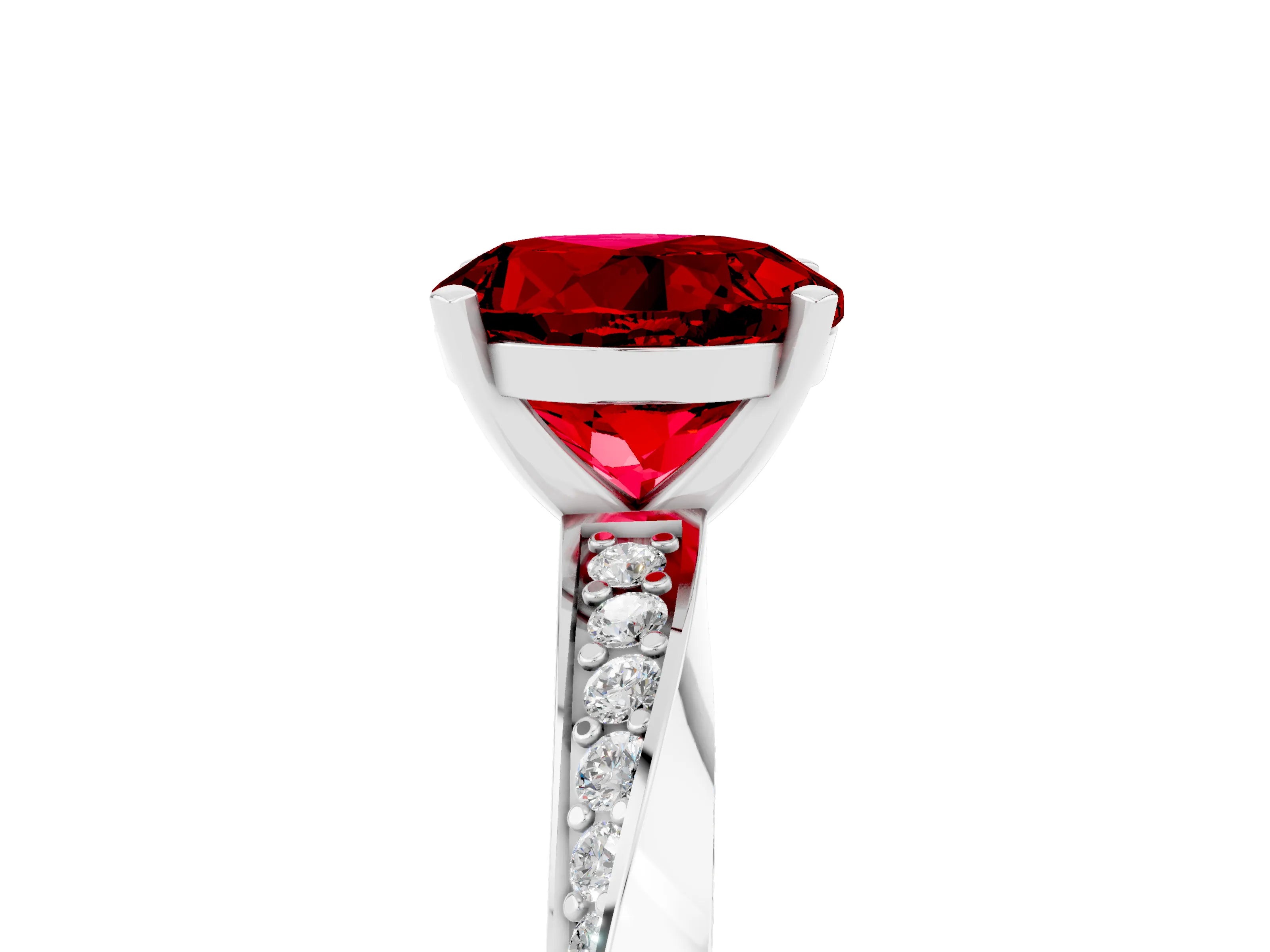 White gold Round Cut Ruby Engagement Ring with Side Stone Accents and Four-Prong Setting_32