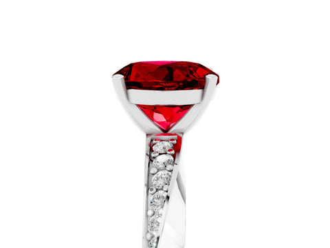 White gold Round Cut Ruby Engagement Ring with Side Stone Accents and Four-Prong Setting_32