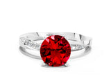 White gold Round Cut Ruby Engagement Ring with Side Stone Accents and Four-Prong Setting_84