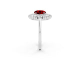 White gold Round Cut Ruby Floral Double Halo Engagement Ring with Prong Setting_92