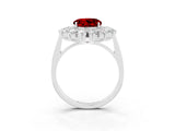 White gold Round Cut Ruby Floral Double Halo Engagement Ring with Prong Setting_93