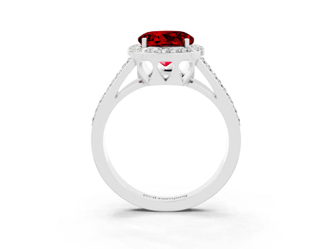 White gold Round Cut Ruby Halo Ring with Split Shank U-Prong Band and Four-Prong Setting_3