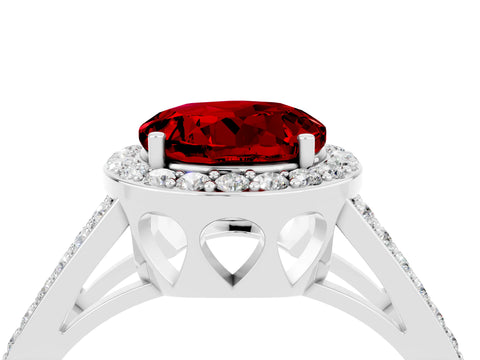 White gold Round Cut Ruby Halo Ring with Split Shank U-Prong Band and Four-Prong Setting_4