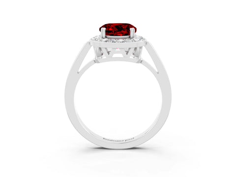 White gold Round Cut Ruby Halo Ring with Split Shank and Four-Prong Setting_15