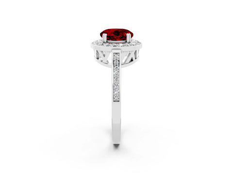 White gold Round Cut Ruby Halo Ring with Split Shank and Four-Prong Setting_2