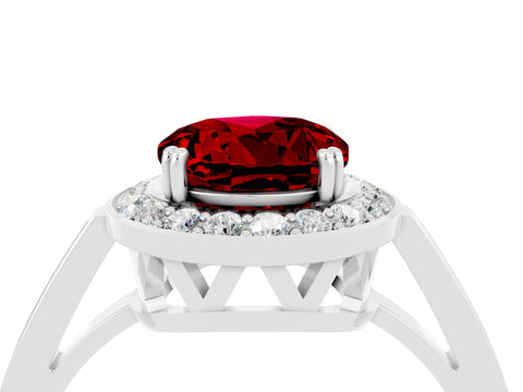 White gold Round Cut Ruby Halo Ring with Split Shank and Four-Prong Setting_4
