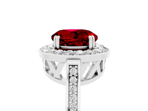 White gold Round Cut Ruby Halo Ring with Split Shank and Four-Prong Setting_5