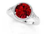White gold Round Cut Ruby Halo Ring with Tapered Band and Four-Prong Setting_1