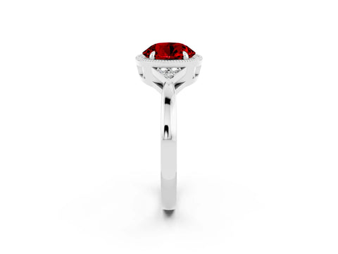 White gold Round Cut Ruby Halo Ring with Tapered Band and Four-Prong Setting_2