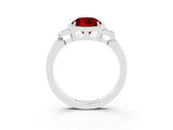 White gold Round Cut Ruby Halo Ring with Tapered Band and Four-Prong Setting_3