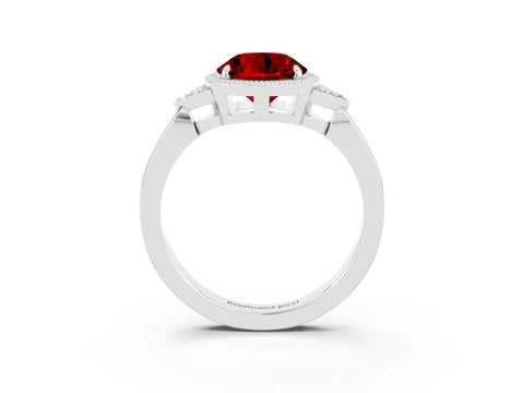 White gold Round Cut Ruby Halo Ring with Tapered Band and Four-Prong Setting_3