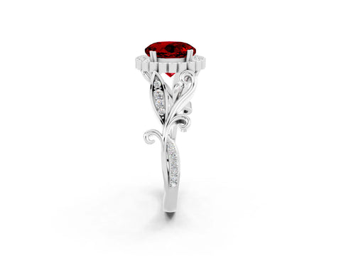 White gold Round Cut Ruby Halo Ring with Vintage Split Shank and Four-Prong Setting_20