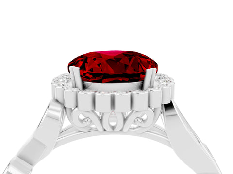 White gold Round Cut Ruby Halo Ring with Vintage Split Shank and Four-Prong Setting_22