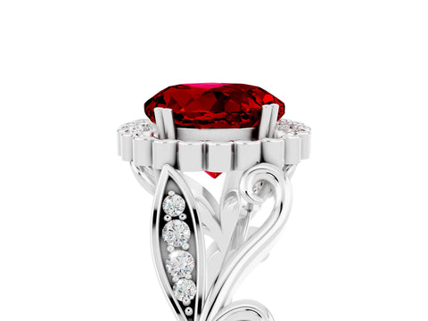 White gold Round Cut Ruby Halo Ring with Vintage Split Shank and Four-Prong Setting_23
