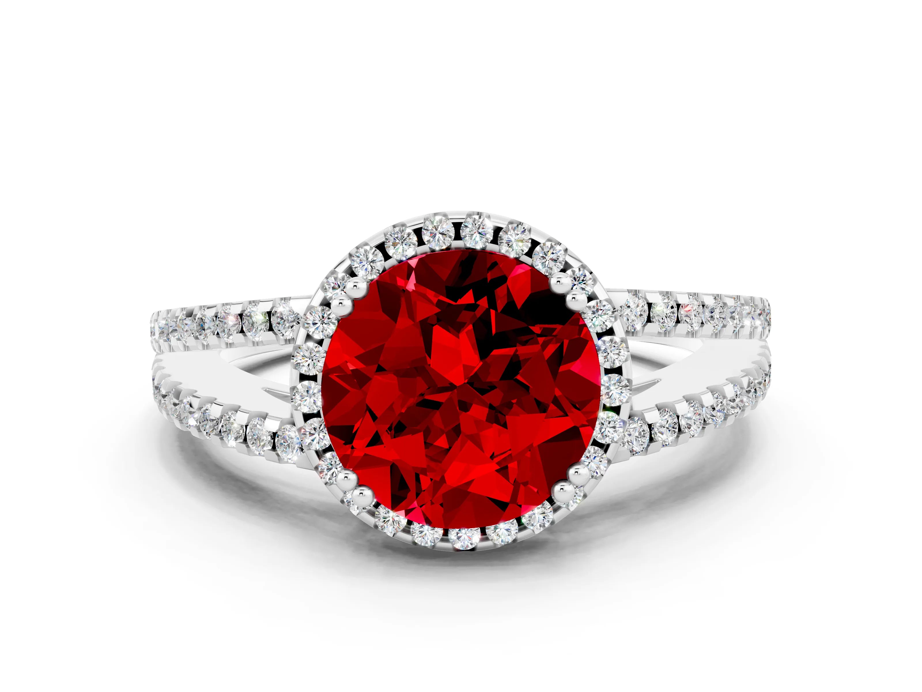 White gold Round Cut Ruby Halo Split Shank Engagement Ring_12