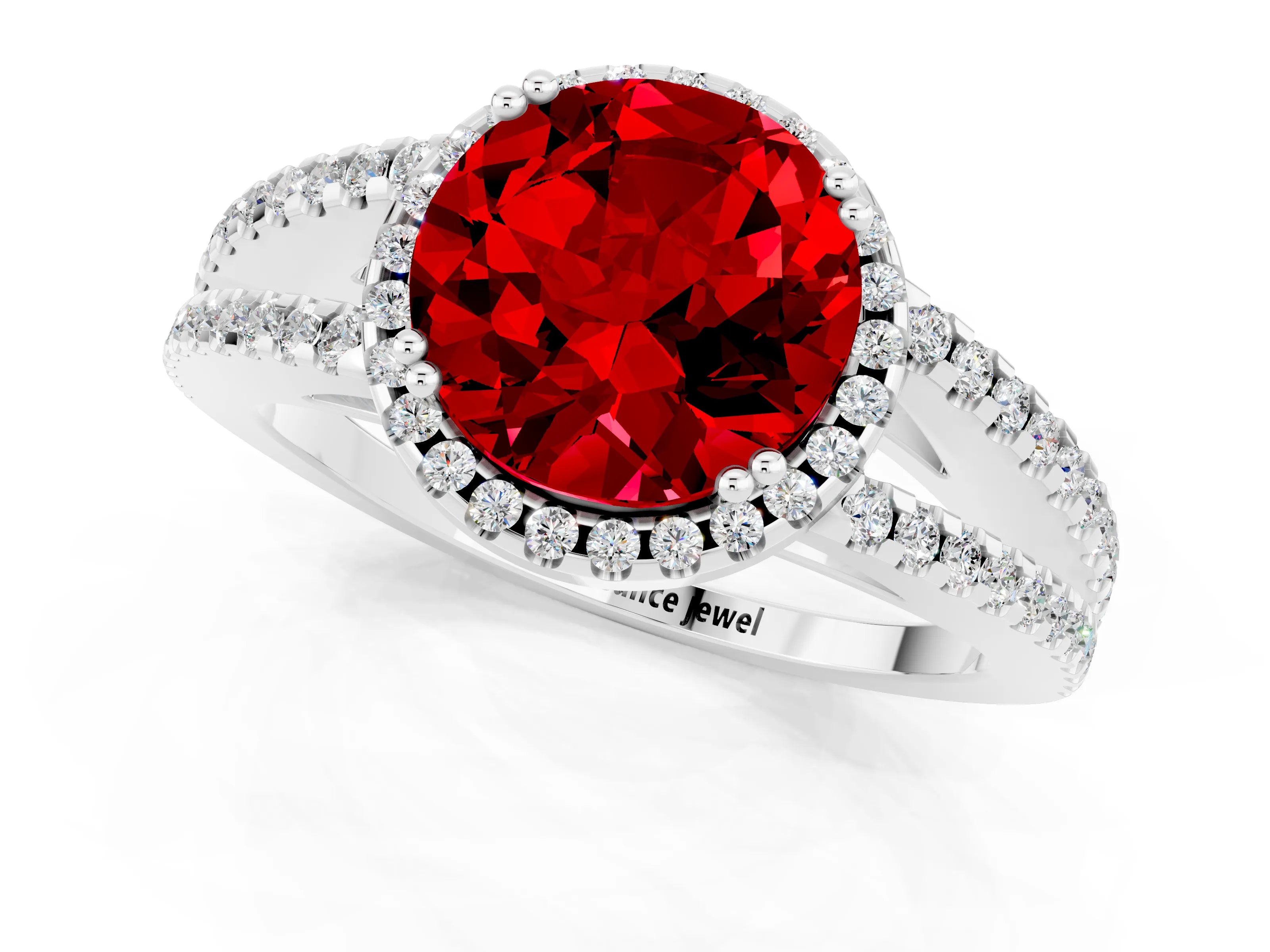White gold Round Cut Ruby Halo Split Shank Engagement Ring_13