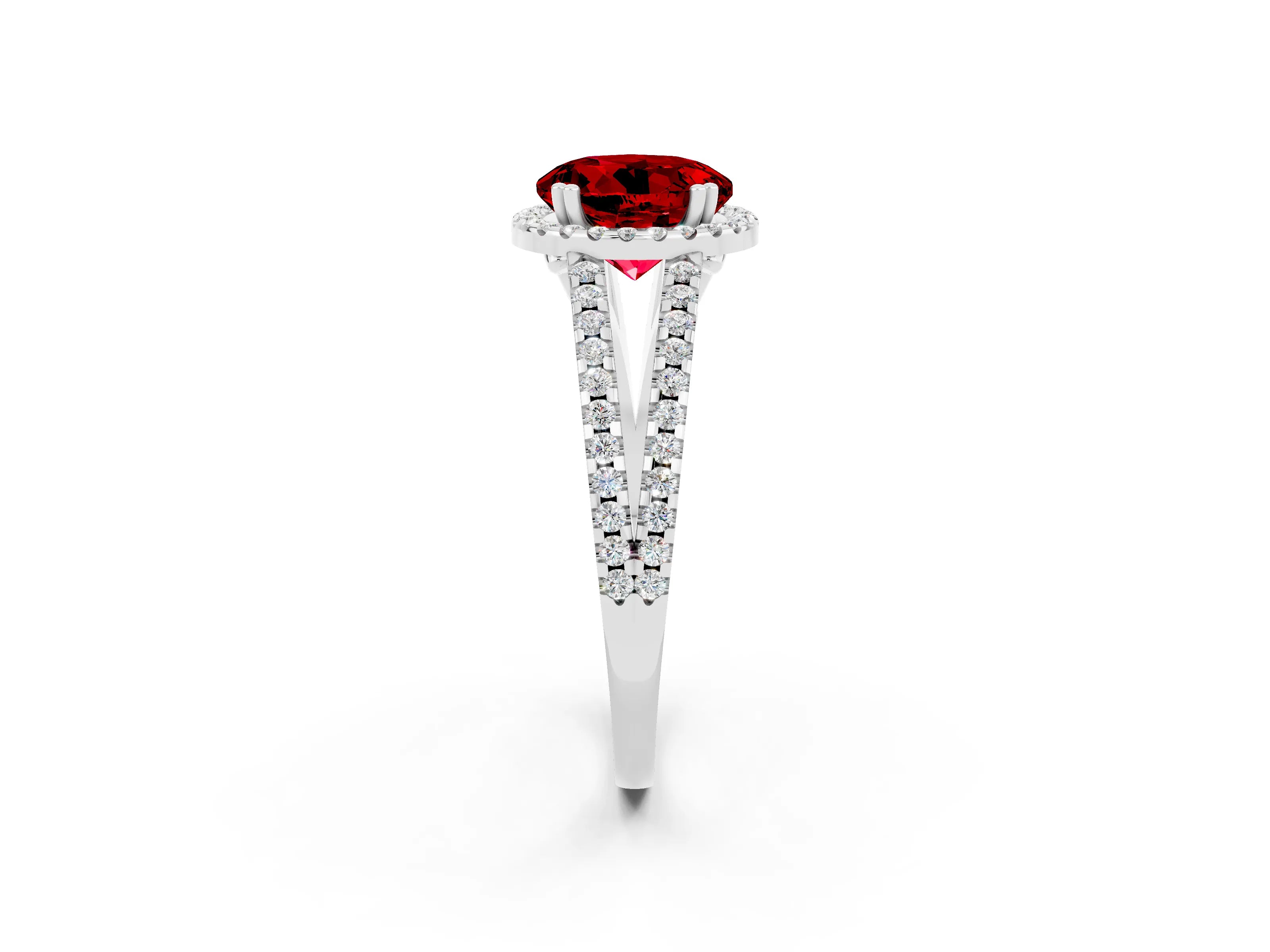 White gold Round Cut Ruby Halo Split Shank Engagement Ring_14
