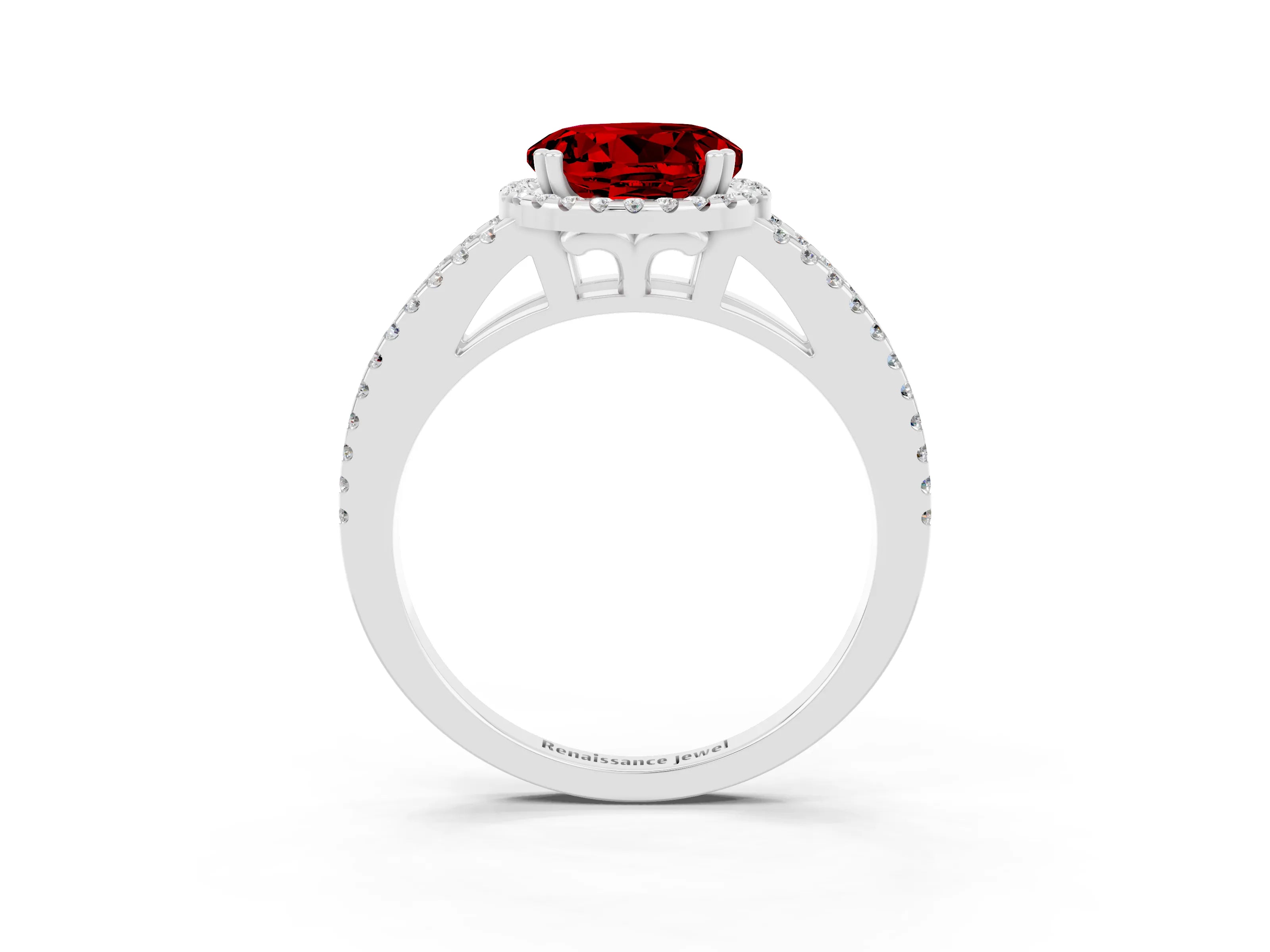 White gold Round Cut Ruby Halo Split Shank Engagement Ring_15