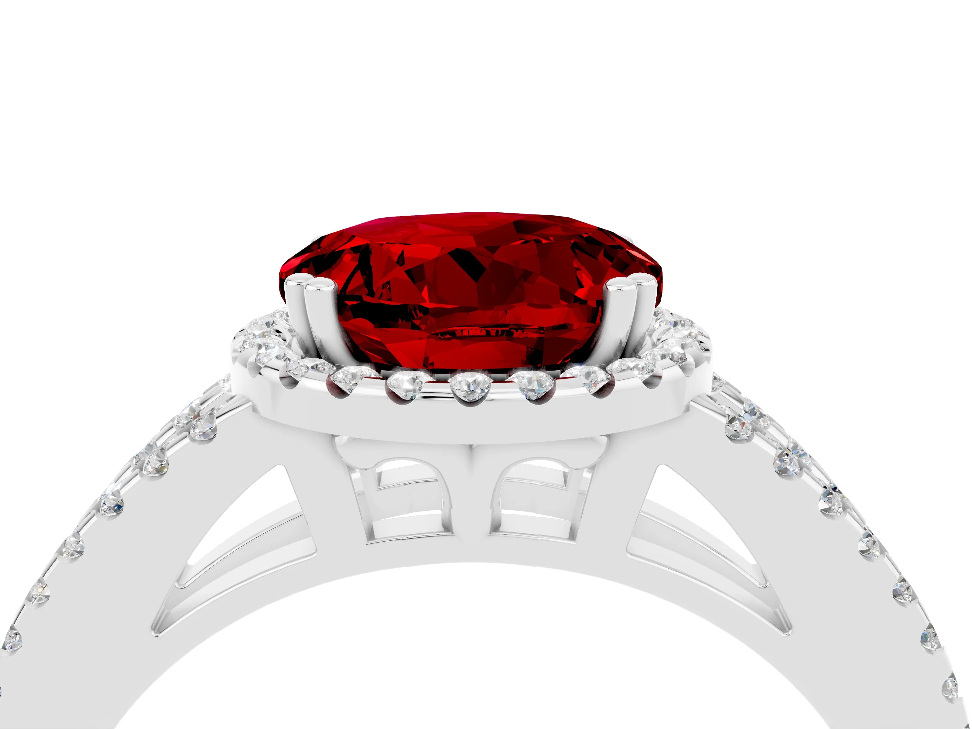 White gold Round Cut Ruby Halo Split Shank Engagement Ring_16