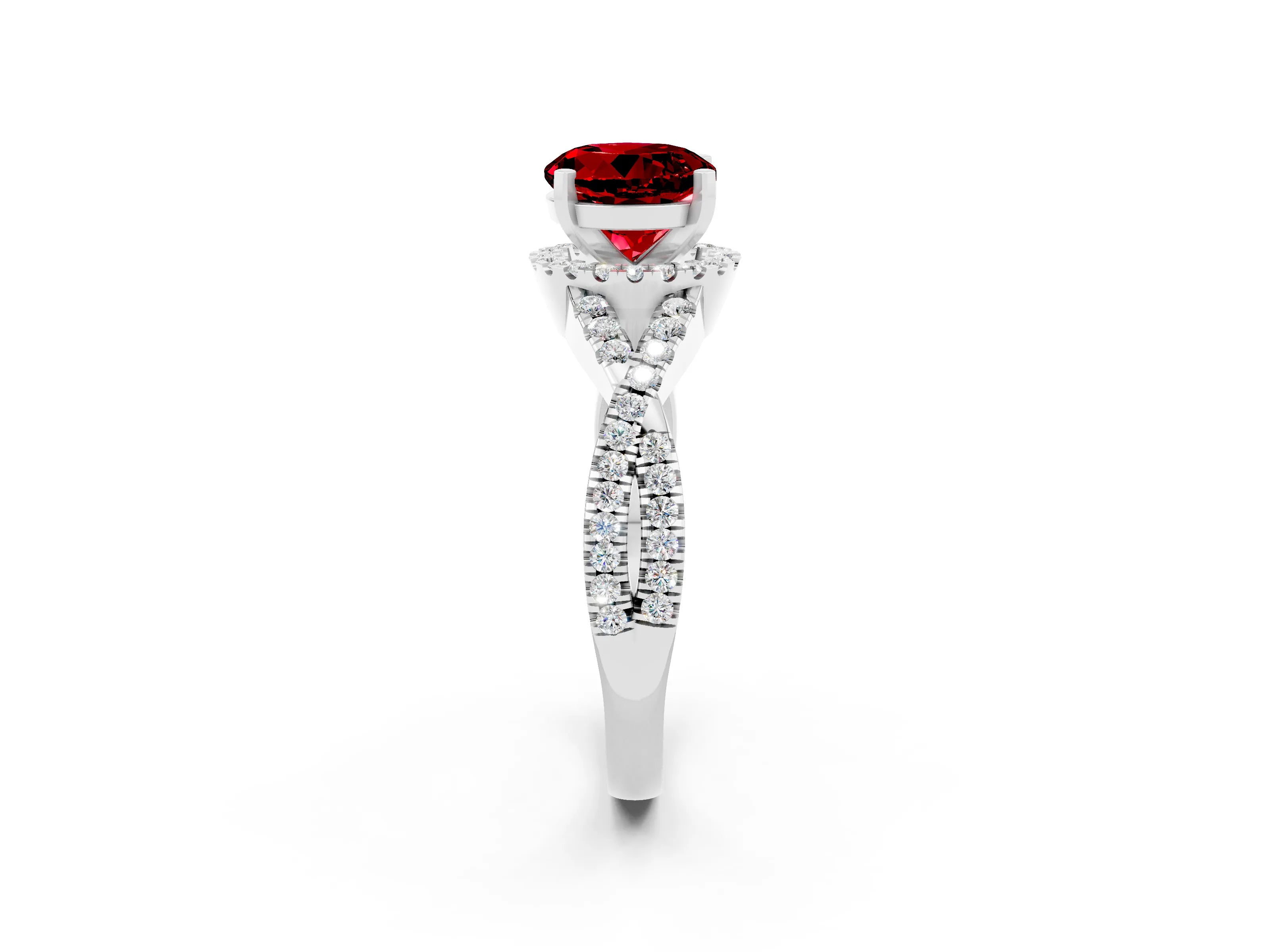 White gold Round Cut Ruby Halo Twist Band Solitaire Prong Setting Ring_2