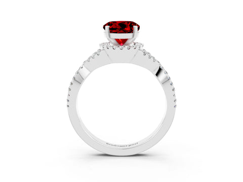 White gold Round Cut Ruby Halo Twist Band Solitaire Prong Setting Ring_3
