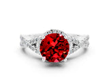White gold Round Cut Ruby Halo Twist Band Solitaire Prong Setting Ring