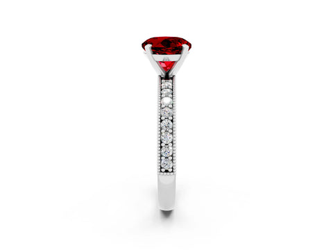 White gold Round Cut Ruby Milgrain Pavé Engagement Ring with Four-Prong Setting_2