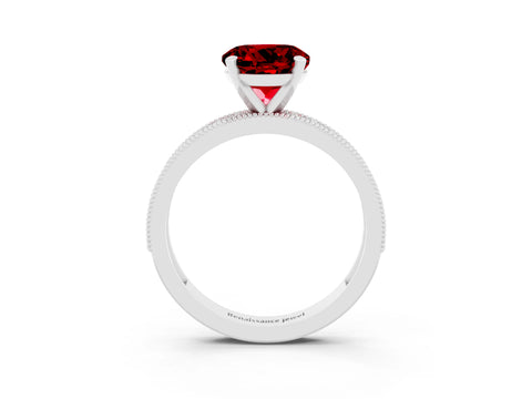 White gold Round Cut Ruby Milgrain Pavé Engagement Ring with Four-Prong Setting_3