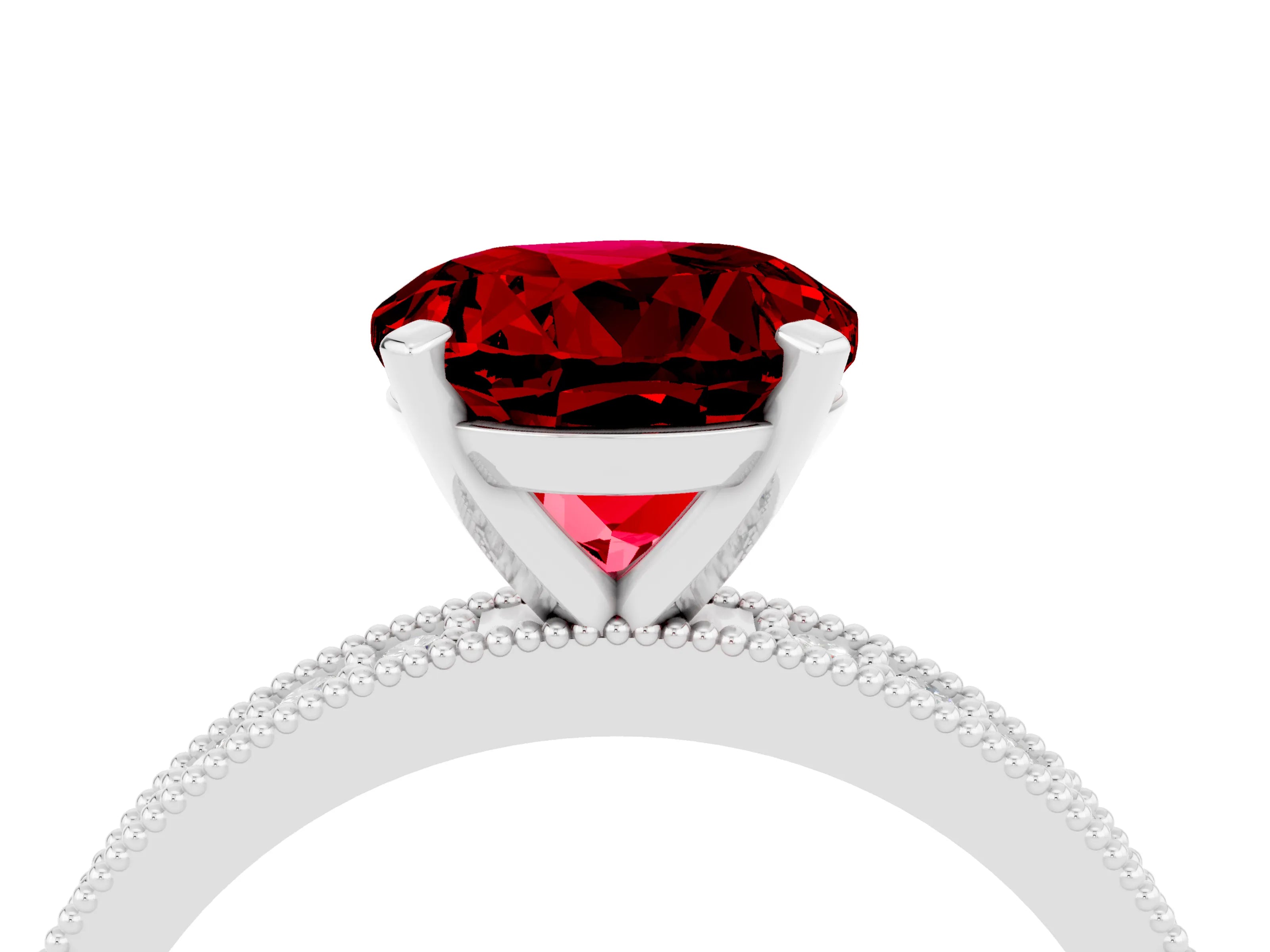 White gold Round Cut Ruby Milgrain Pavé Engagement Ring with Four-Prong Setting_4