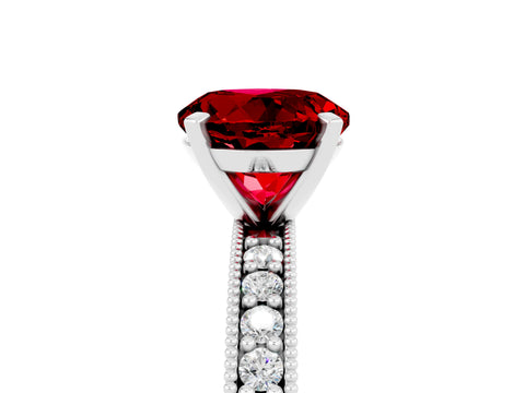 White gold Round Cut Ruby Milgrain Pavé Engagement Ring with Four-Prong Setting_5