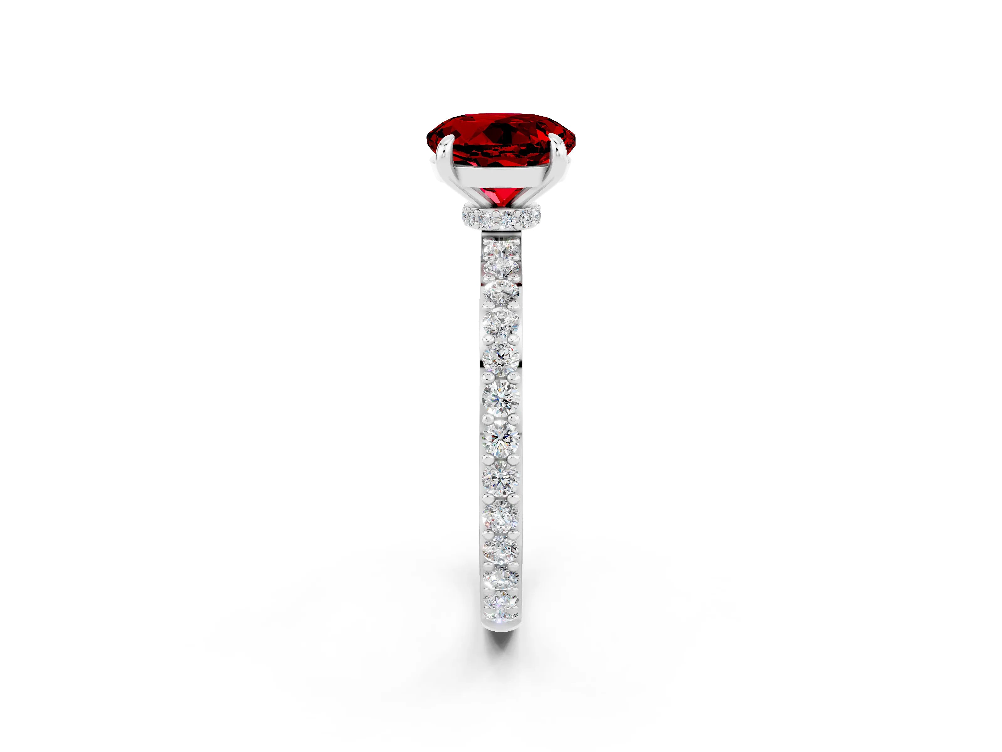 White gold Round Cut Ruby Pavé Engagement Ring with Round  Accents and Prong Setting_26