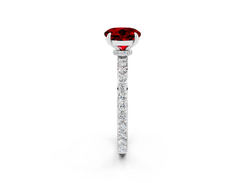 White gold Round Cut Ruby Pavé Engagement Ring with Round  Accents and Prong Setting_26
