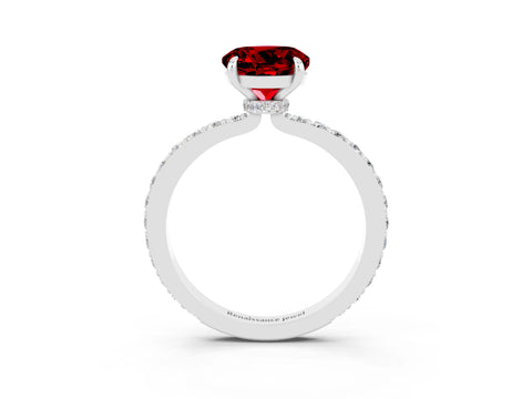 White gold Round Cut Ruby Pavé Engagement Ring with Round  Accents and Prong Setting_27