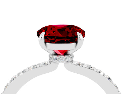 White gold Round Cut Ruby Pavé Engagement Ring with Round  Accents and Prong Setting_28