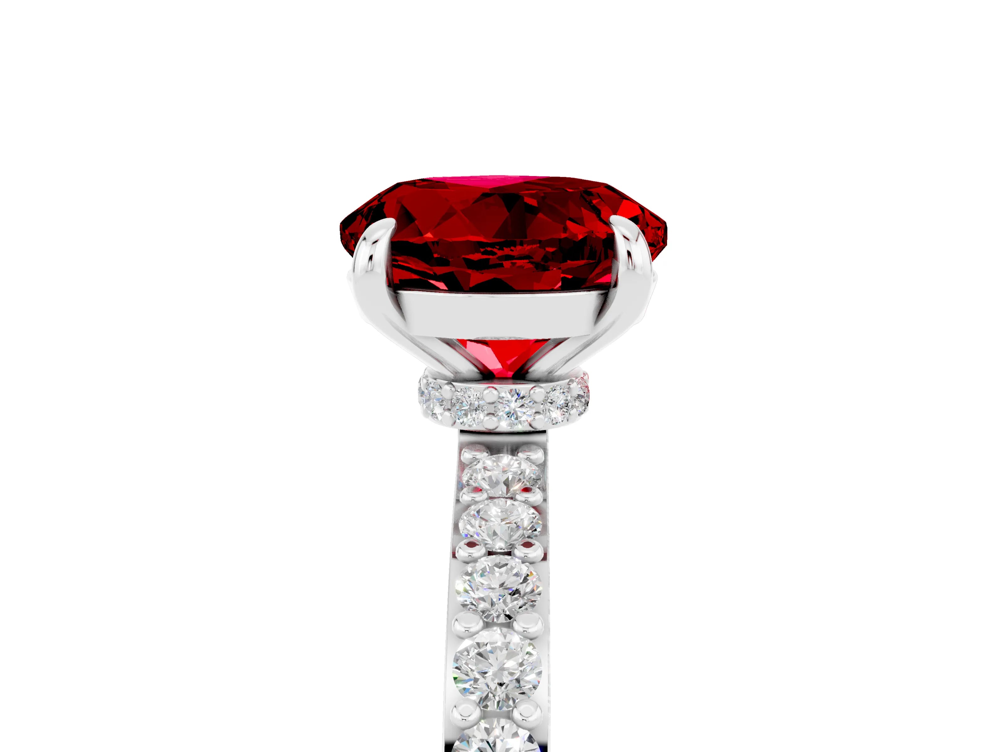 White gold Round Cut Ruby Pavé Engagement Ring with Round  Accents and Prong Setting_29