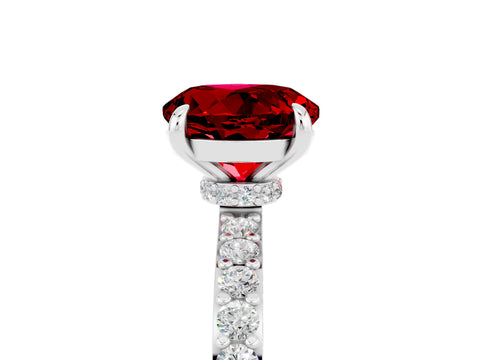 White gold Round Cut Ruby Pavé Engagement Ring with Round  Accents and Prong Setting_29