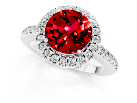 White gold Round Cut Ruby Pavé Halo Ring with Four-Prong Setting_13