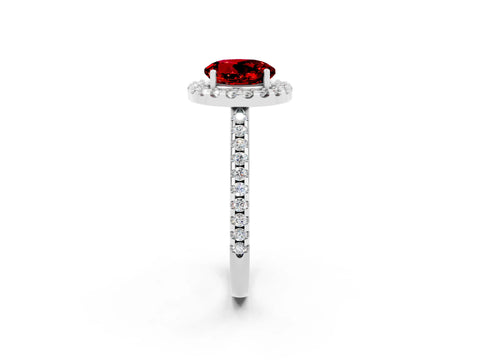 White gold Round Cut Ruby Pavé Halo Ring with Four-Prong Setting_14