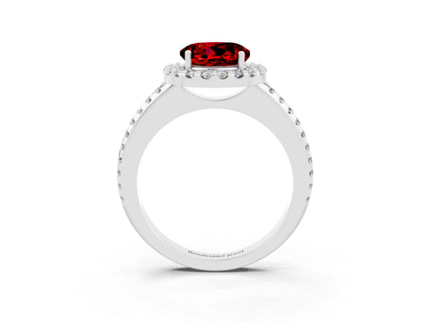 White gold Round Cut Ruby Pavé Halo Ring with Four-Prong Setting_15