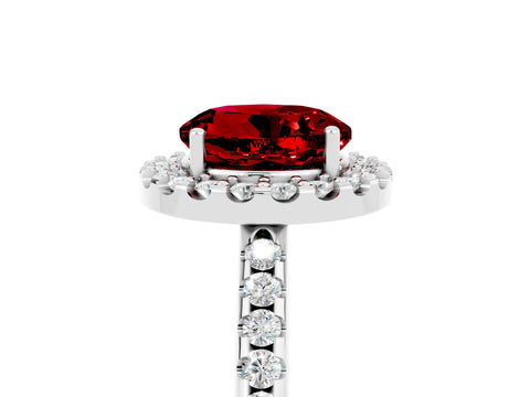 White gold Round Cut Ruby Pavé Halo Ring with Four-Prong Setting_17