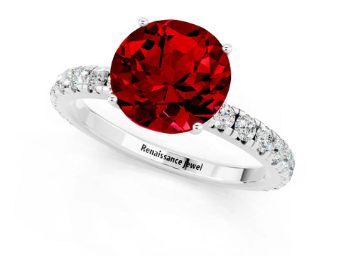 White gold Round Cut Ruby Pavé Solitaire Engagement Ring with Four-Prong Setting_13