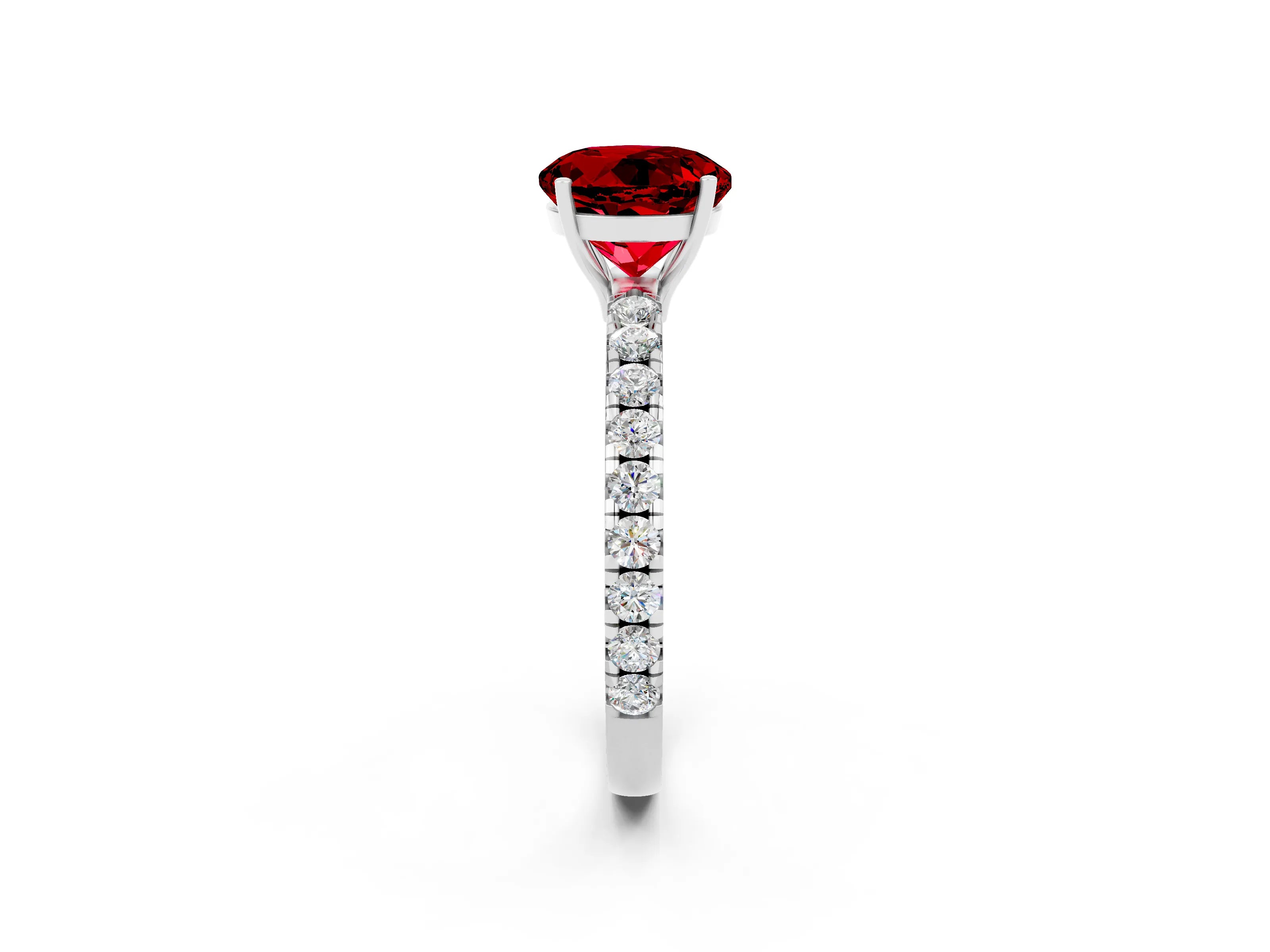 White gold Round Cut Ruby Pavé Solitaire Engagement Ring with Four-Prong Setting_14