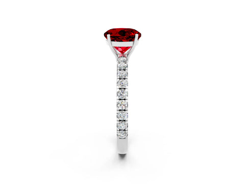 White gold Round Cut Ruby Pavé Solitaire Engagement Ring with Four-Prong Setting_14