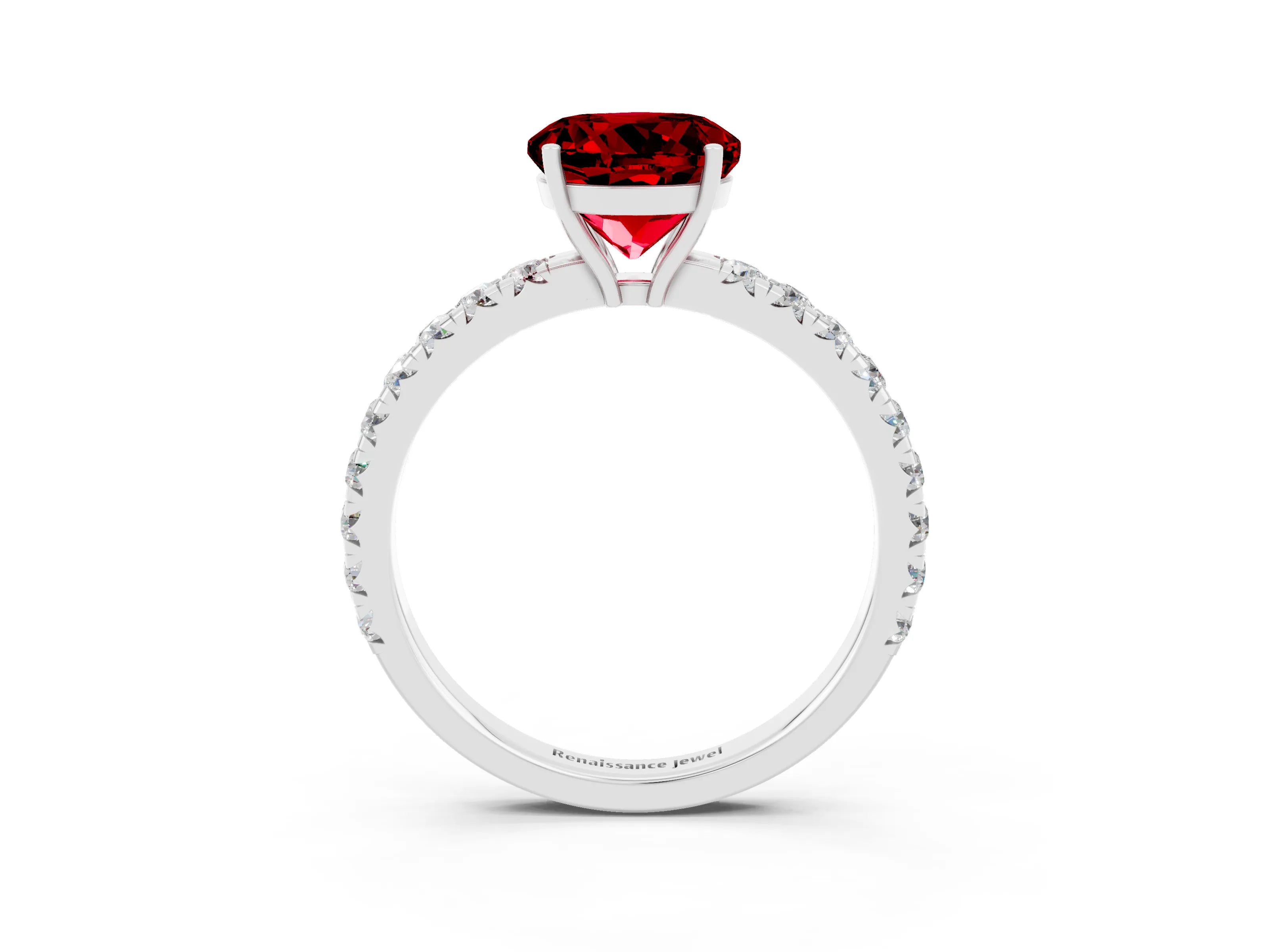 White gold Round Cut Ruby Pavé Solitaire Engagement Ring with Four-Prong Setting_15