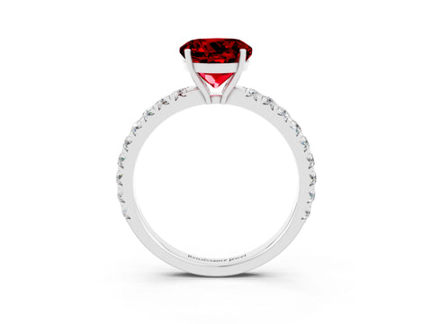 White gold Round Cut Ruby Pavé Solitaire Engagement Ring with Four-Prong Setting_15