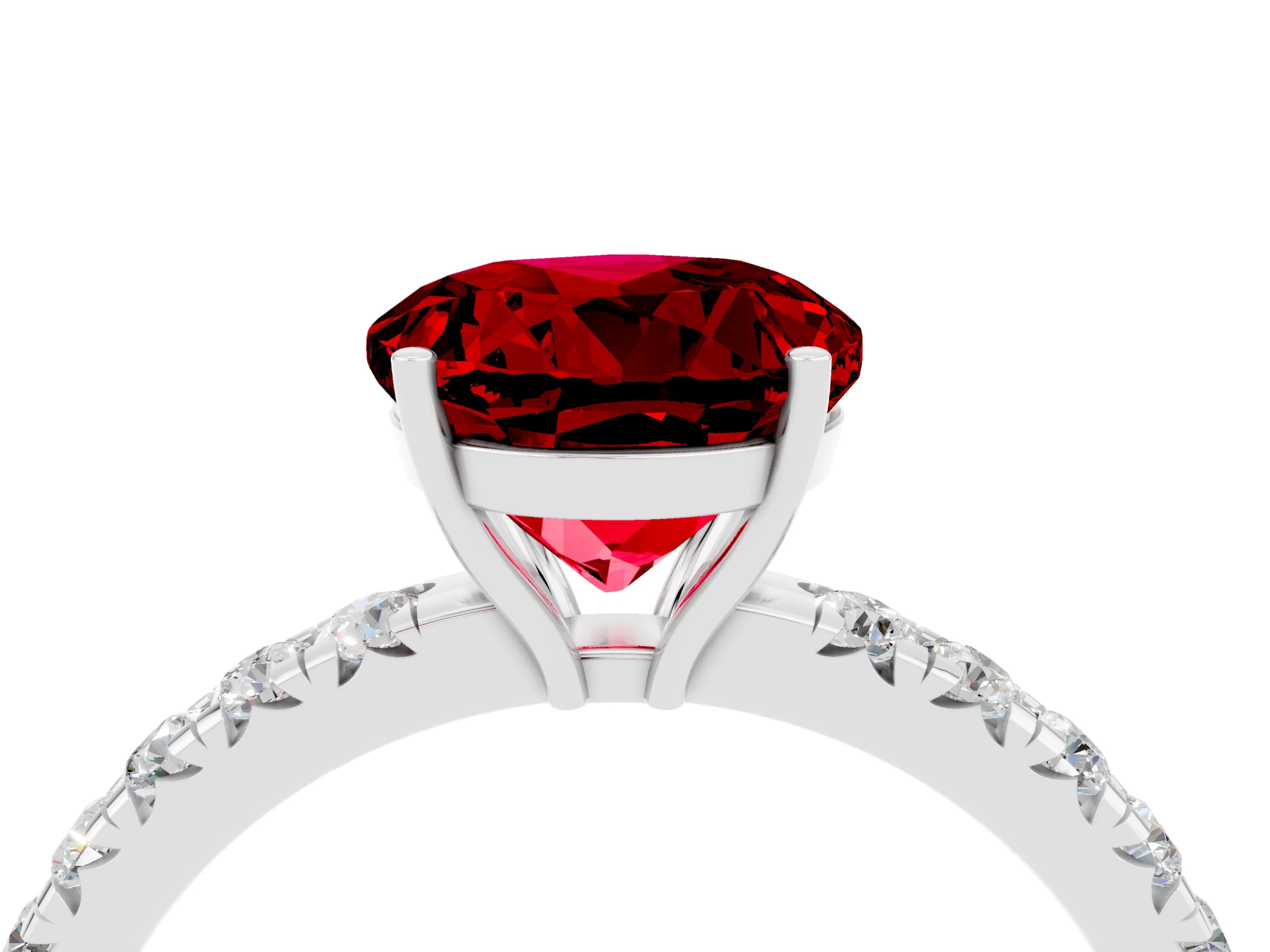 White gold Round Cut Ruby Pavé Solitaire Engagement Ring with Four-Prong Setting_16