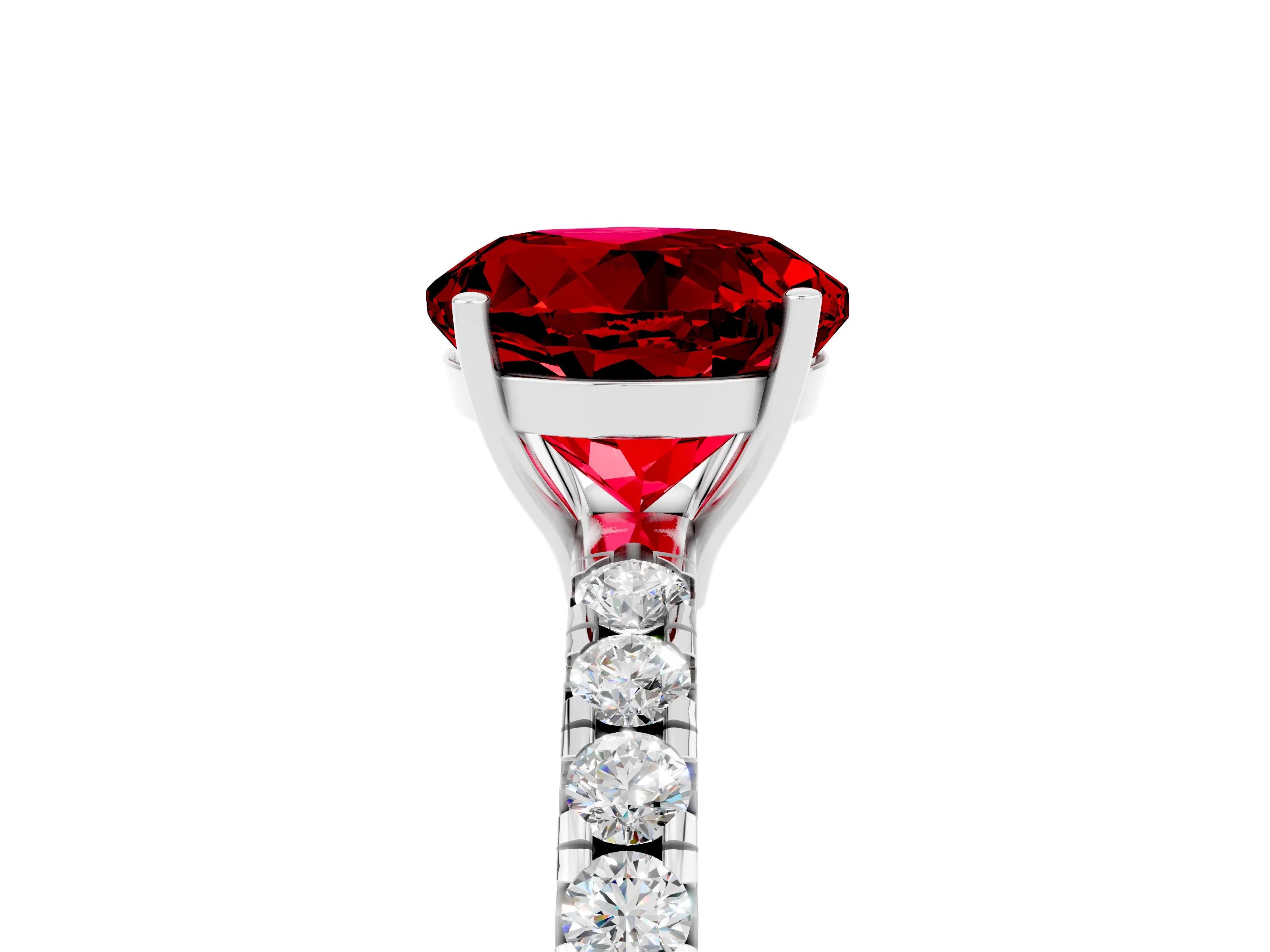 White gold Round Cut Ruby Pavé Solitaire Engagement Ring with Four-Prong Setting_17