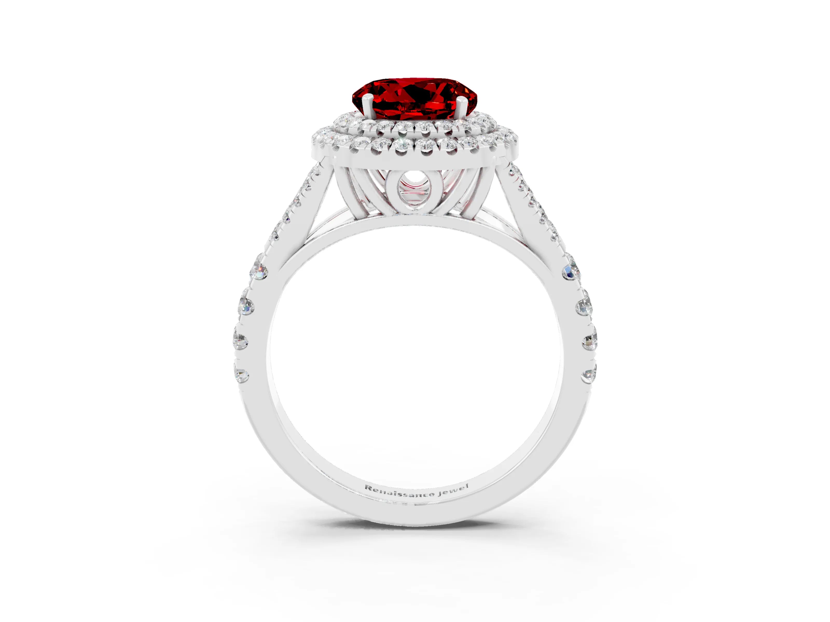 White gold Round Cut Ruby Pavé Split Shank Double Halo Engagement Ring_3
