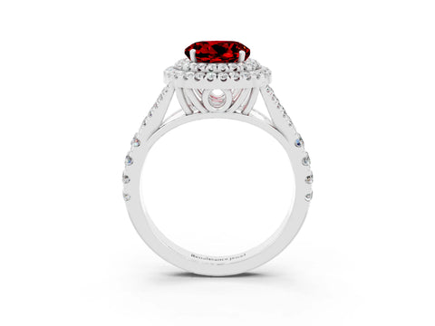 White gold Round Cut Ruby Pavé Split Shank Double Halo Engagement Ring_3