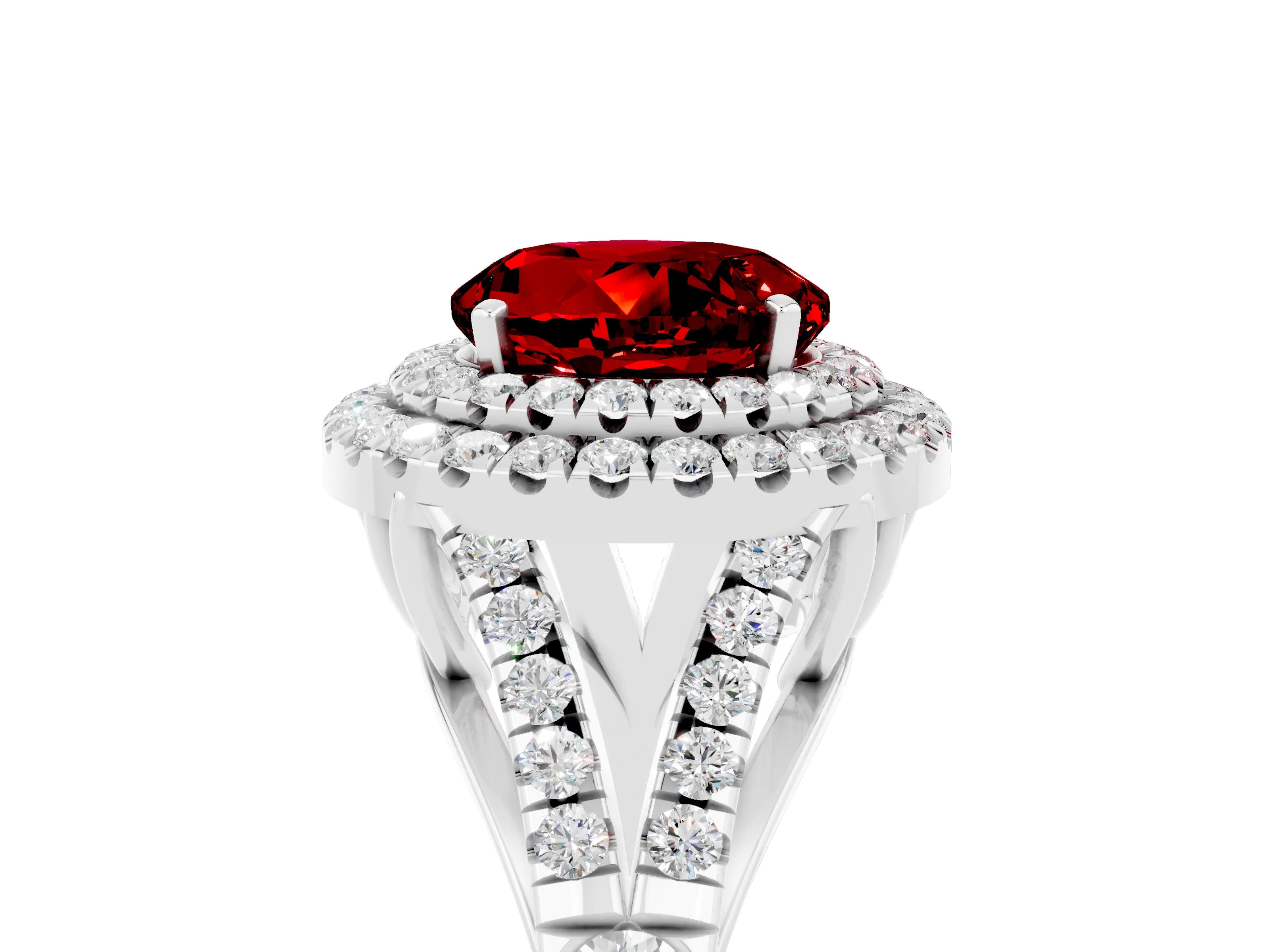 White gold Round Cut Ruby Pavé Split Shank Double Halo Engagement Ring_5